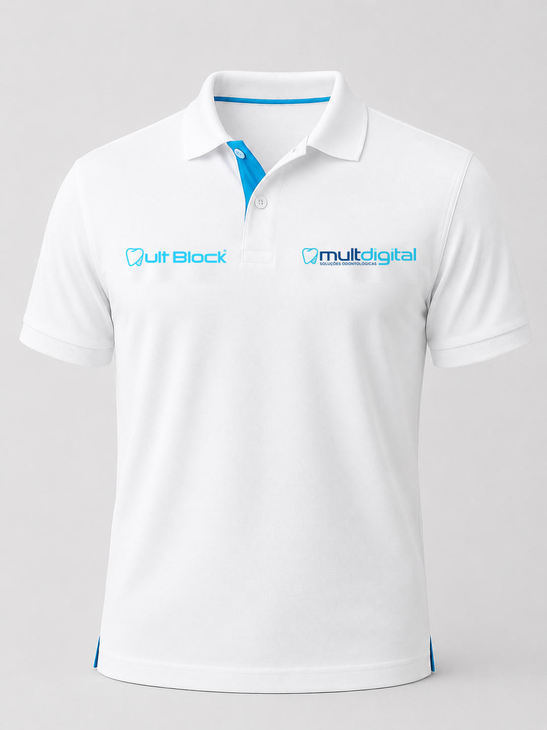 Polo branca com MultBlock e Multdigital
