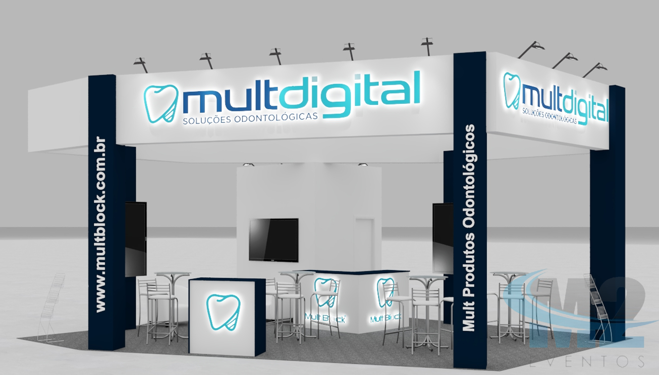Stand com Multdigital na testeira e MultBlock nos balcões